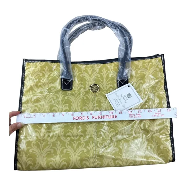 Anna Griffin Damask Craft Tote Bag Chartreuse Gold Laminated‎ Travel Luxury - Image 7