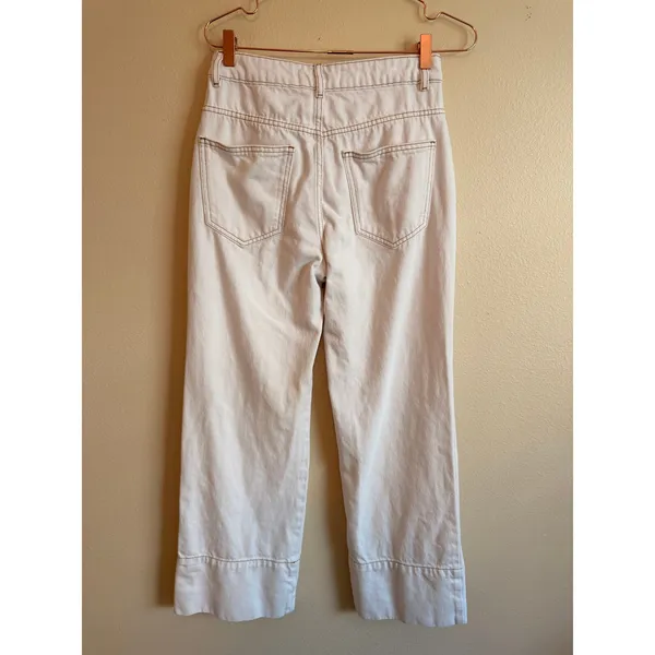 Zara Wide Leg Jeans Women Size 4 Off-White‎ Front Seam High Rise Cropped Denim - Image 4