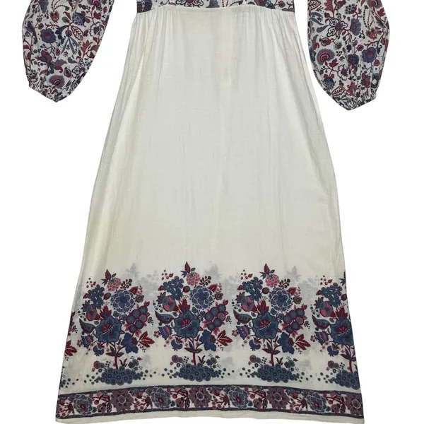 1970s Connie Sage Floral Prairie Empire Waist Maxi Dress Balloon Sleeves XS/S - Image 4