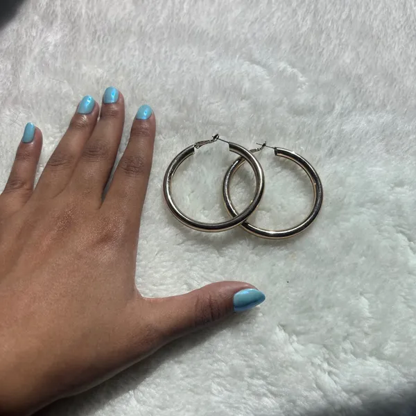 Large Gold Tone Round Hoop Earrings Polished Hollow Tube Lever Back Classic - Image 2