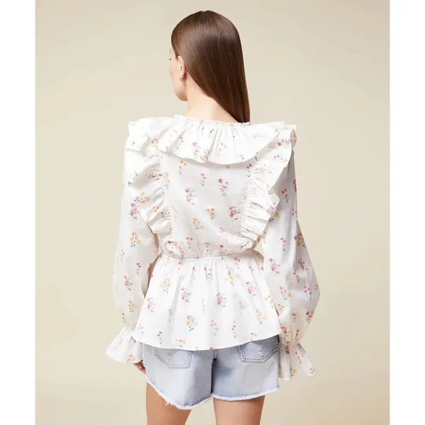 Rachel Parcell Floral Ruffle Peplum Blouse V-Neck‎ Long Sleeve Women's M - Image 2