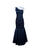 Cache Navy Blue One Shoulder Mermaid Formal Gown Sz 10 Satin Evening Prom Dress - Image 2