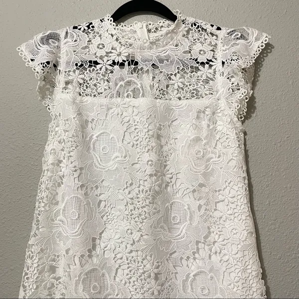 Cupcakes & Cashmere White Lace Cap Sleeve Sheath Dress Mini M Formal Bridal NEW - Image 3