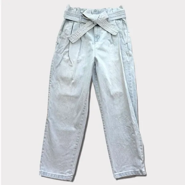 a new day Paperbag High Waist Tapered Jeans With Belt Light Blue Wash Sz 12 - Image 4