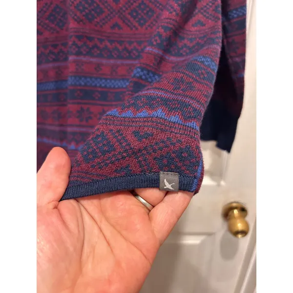 Eddie Bauer Womens Burgundy Fair‎ Isle Quarter Zip Pullover Sweater Size M Cabin - Image 4