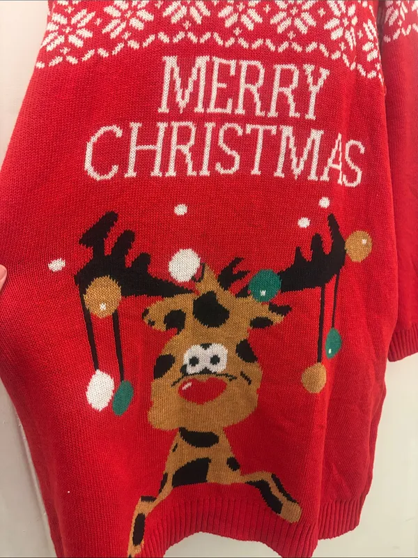 Red Long-Sleeve Holiday Sweater Dress - 'Merry Christmas' XL - Image 8