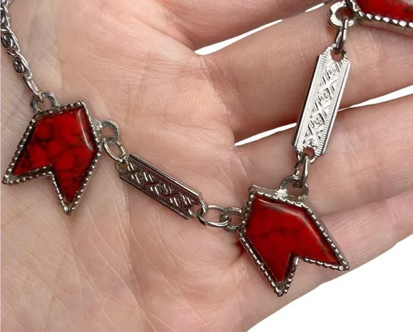 Red Faux Turquoise Triple Arrow Snail Chain Boho Tribal Necklace - Image 4
