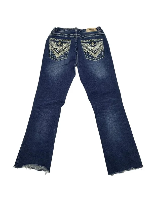 Embellished Bootcut Jeans Womens Dark Wash Rhinestone Embroidered Pockets Y2K - Image 2