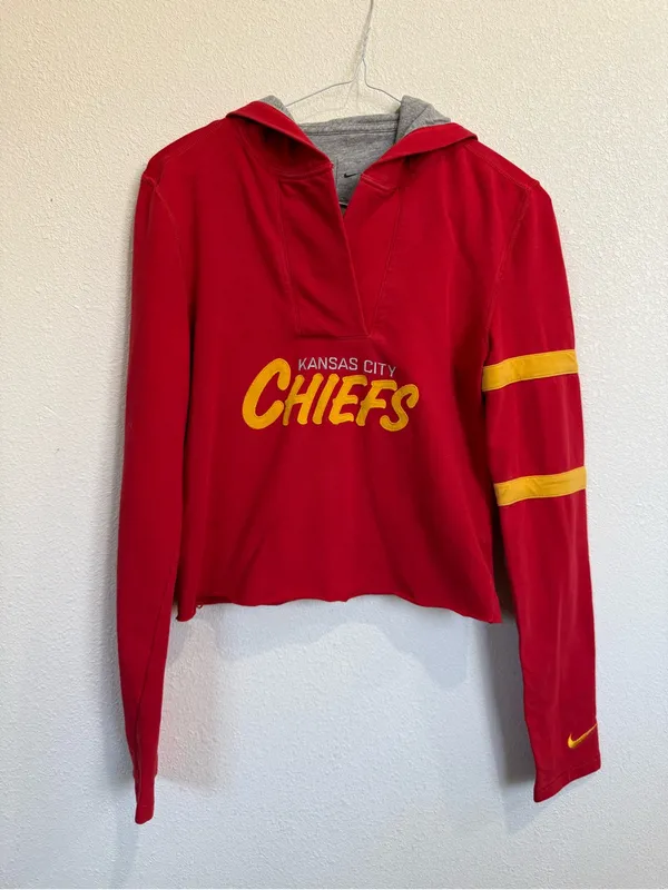 Nike Nfl Kansas City Chiefs Hoodie Womens S Cropped Raw Hem Football Game Day - Image 2