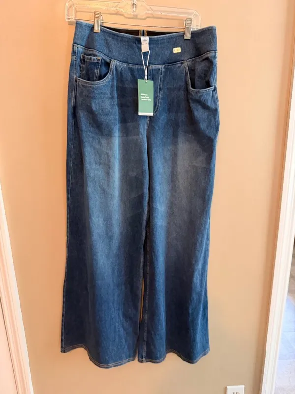 Halara L Wide-Leg High-Waist Denim Pants With Elastic Waistband And Pockets For - Image 4
