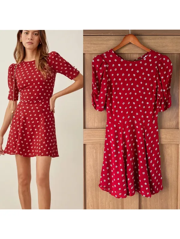 Reformation Bard Floral-Print Crepe Mini Dress in Red Women’s size 6 - Image 2
