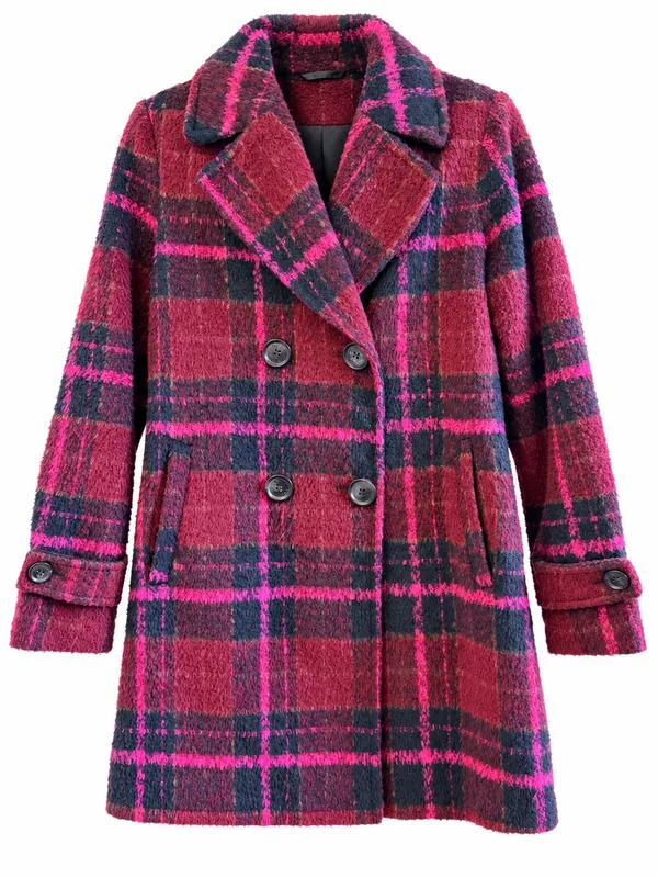 Sam Edelman Women’s S Plaid Double Breasted Boucle Coat Pink Burgundy Navy - Image 2