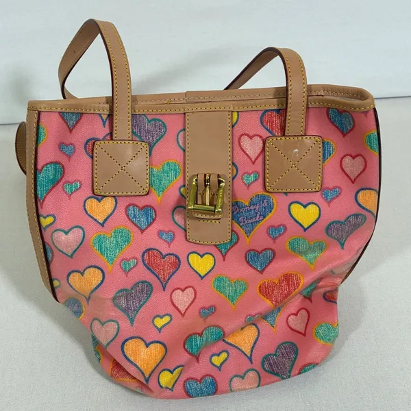 Dooney & Bourke Crayon Hearts Pink Multicolor Vachetta Leather Tote Shoulder Bag - Image 5