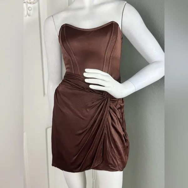 Zara Brown Satin Corset w/Mock Wrap Attached Skirt Sold Out Size Medium. H46 - Image 2