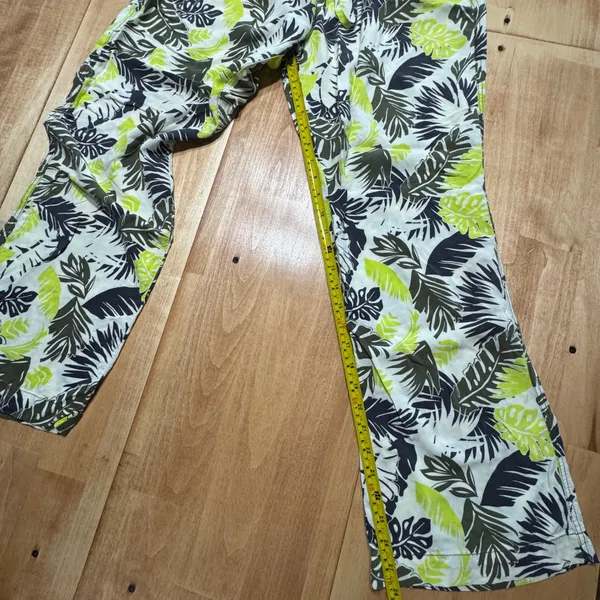 Nature Studio Tropical Leaf Print Smocked Waist Rayon Wide‎ Leg Pants XL Green - Image 2