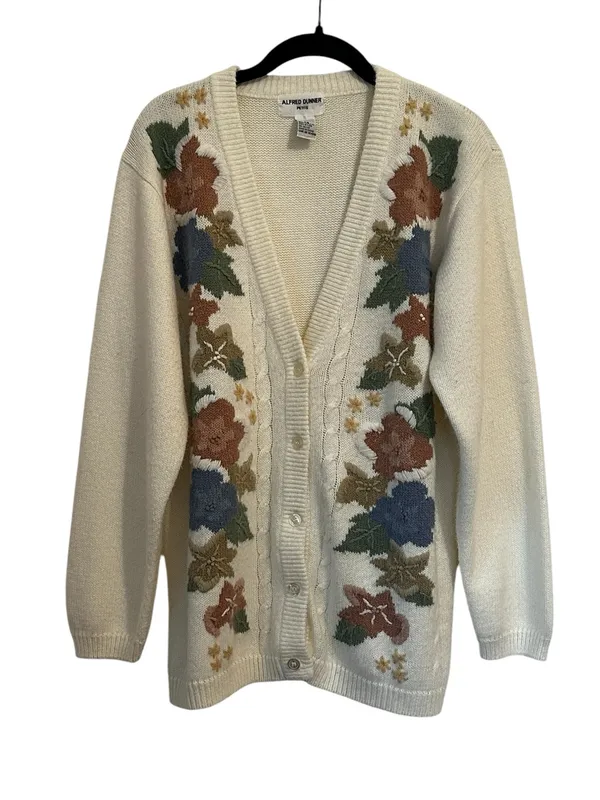 Vintage Cream Floral Embroidered Cardigan Sweater Cottagecore Forrest Fairy - Image 4