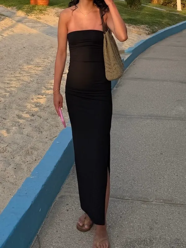 Bershka Polyamide Black Tube Top Dress - Image 2