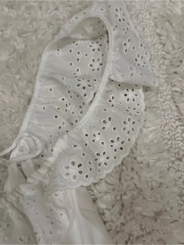 Zara White Textured Eyelet Ruffle Tank Top Cottagecore Cotton Size Large NWOT - Image 2