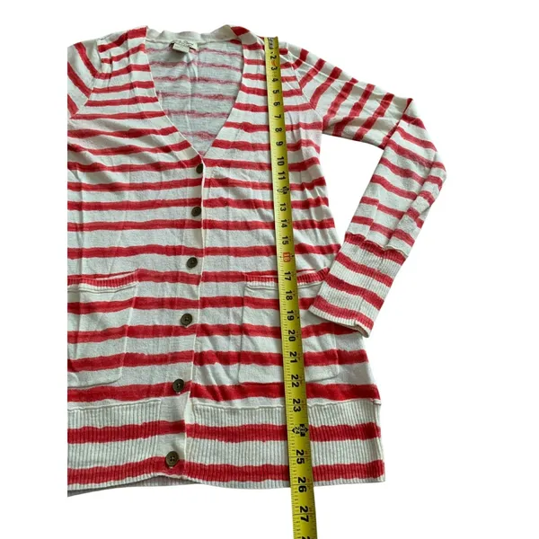 Lucky Brand Cardigan XS Red White Striped Button Front Pockets Nautical Core‎ - Image 8