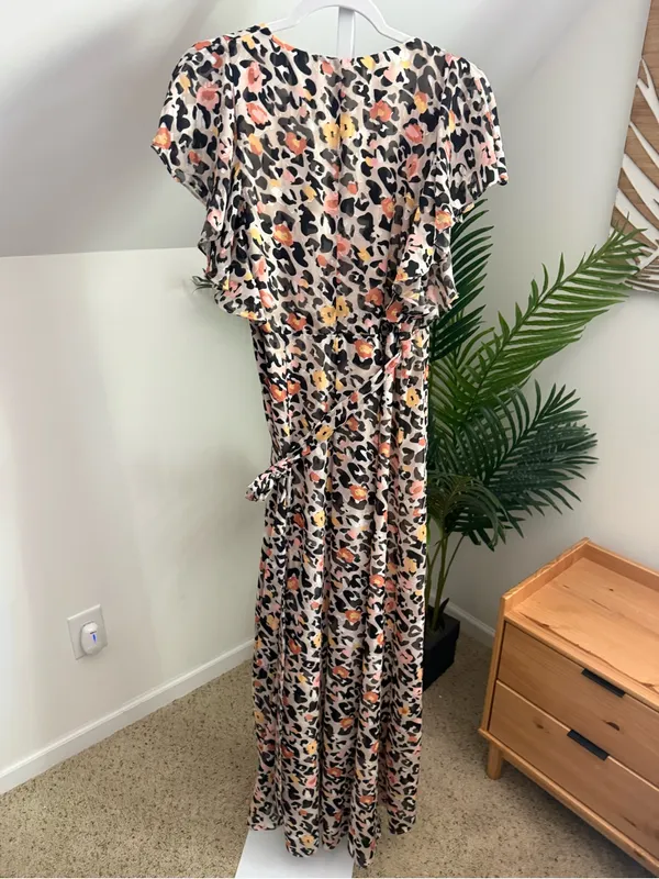 Hutch Wrap Animal Floral Print Flutter Sleeve Dress Small - Image 4