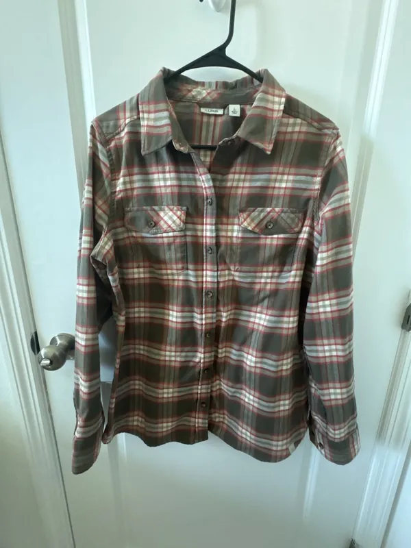 L.L.Bean Relaxed Fit Plaid Cotton Flannel Button-Up Shirt Brown Pink Size L - Image 2
