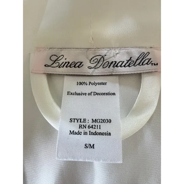 Linea Donatella Satin Robe Ivory Lace Trim Tie Waist S/M bride honeymoon - Image 6