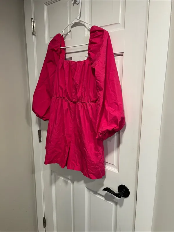 Mare mare x Anthropologie Hot Pink Puff Sleeve Romper Size XS - Image 3