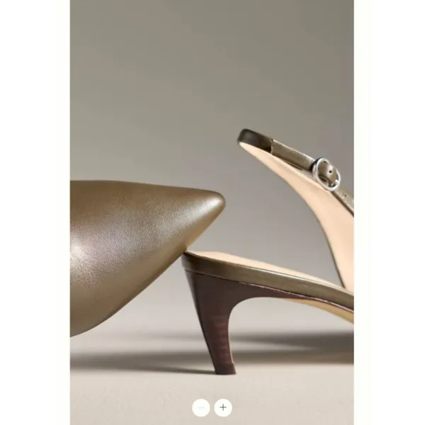 By Anthropologie Genuine Leather Pointed-Toe Slingback Pumps - Image 3