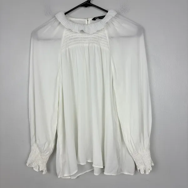 Zara White Smocked Neck‎ Long Sleeve Blouse Cottagecore Coquette Size XS - Image 2