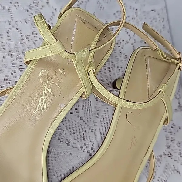 42 Gold yellow leather strappy ankle strap unique rare heel heels sz 8 - Image 4