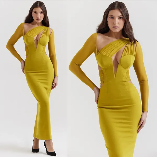 HOUSE OF CB 'Zahra' Chartreuse Plunge‎ Maxi Dress maxi mustard yellow NWOT XS - Image 14
