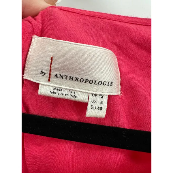 Anthropologie Pink‎ Eyelet Shift Dress Sz 8 Boho Ruffle Embroidered Feminine - Image 7