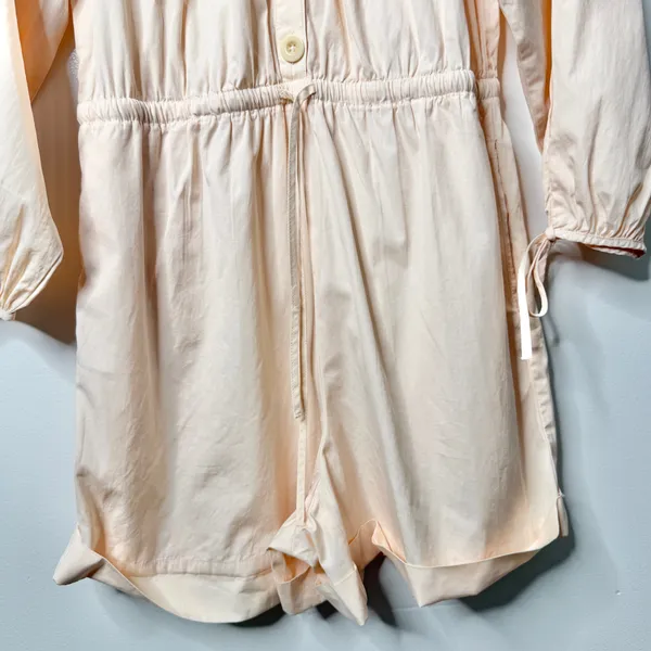 NWT J. Crew Cotton Poplin Tie Sleeve Button Front Romper Pink Orange Cream Small - Image 10
