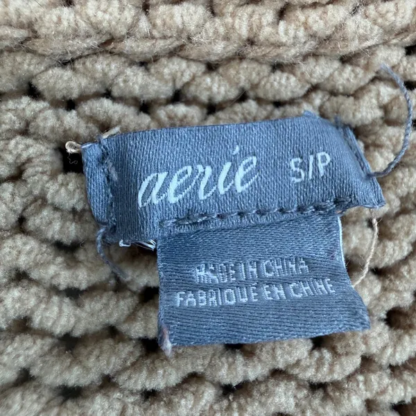 Aerie Women's Small Chunky Knit V-Neck Sweater Tan Chenille Pullover Top - Image 4