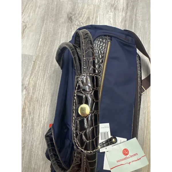 Samantha Brown Navy Brown Croc Embossed Drop Bottom Weekender‎ Travel Bag NEW - Image 7