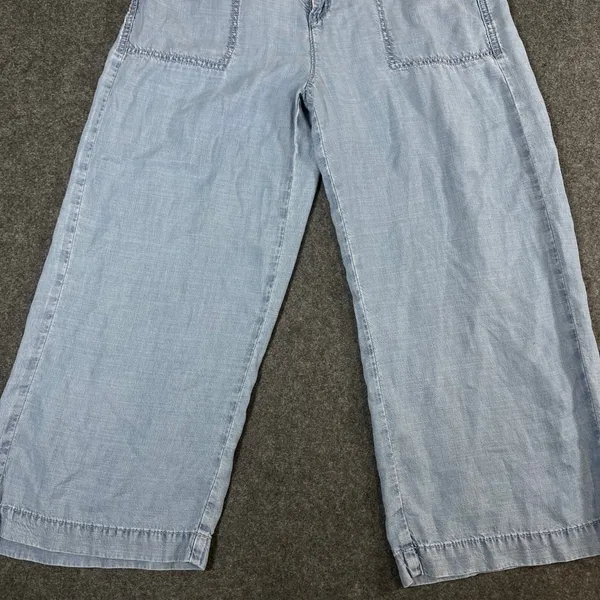 American Eagle Light Wash Lyocell Wide Leg Crop Drawstring Pants Blue 4 Short - Image 10