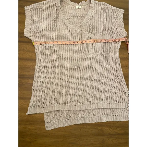 POL Short Sleeve High Low‎ Chenille Sweater Vneck Side Slits Small Lagenlook - Image 4