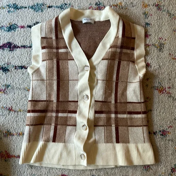Babaton Aritzia Autumn Plaid Neutral Colored Vest - Image 2