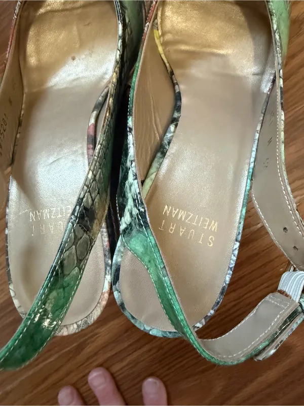 Stuart Weitzman multicolor snake-embossed slingback wedge sandals 6 1/2 - Image 7