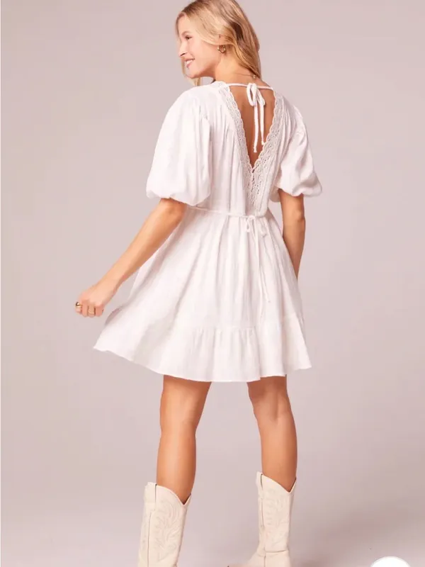 NWT BOG‎ Collective White Lace V-Neck Puff Sleeve Summer Mini Dress Size XS - Image 3