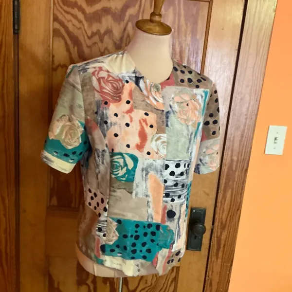 Vtg 80s patchwork print blouse Size L - Image 9