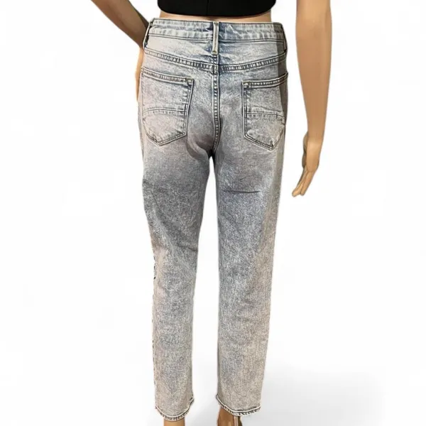 Driftwood Gizelle Straight Leg Blue Jeans Raw Hem Mid-rise Embroidered Size 28 - Image 4