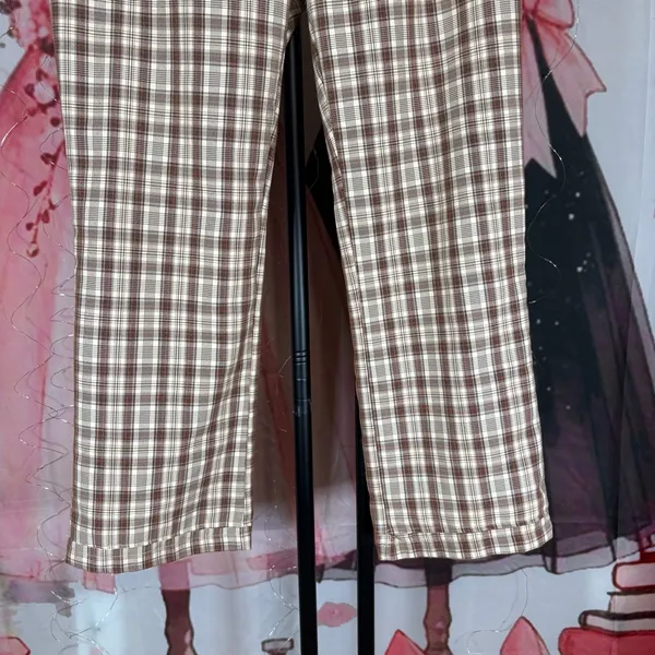 SHEIN Beige Plaid Wide-Leg Pants Sz M - Image 3
