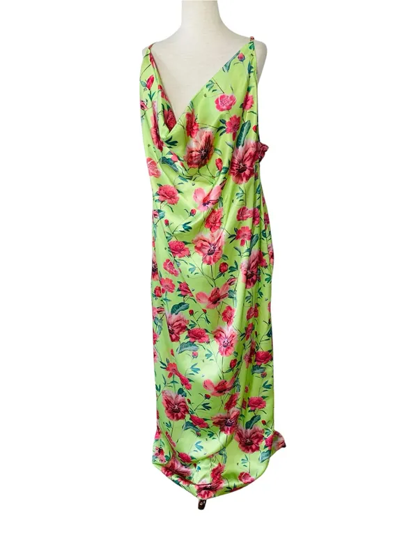 NWT PRETTYLITTLETHING Floral Satin Drape Neck Maxi Dress - Image 2