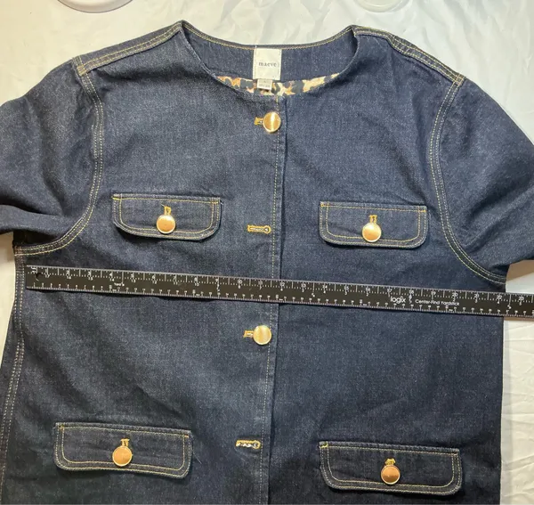 Maeve Anthropologie Dark Denim Gold Button Leopard Print Lined Jacket Size L - Image 3