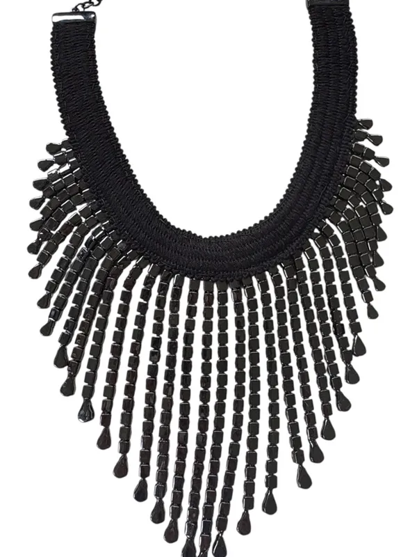 Like New White House Black Market Jeweled Fringe Bib Necklace Black - Image 6