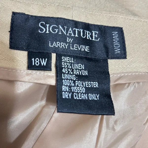 Larry‎ Levine Womens Linen Blend Pants 18W Tan Tailored Minimalist Quiet Luxury - Image 6