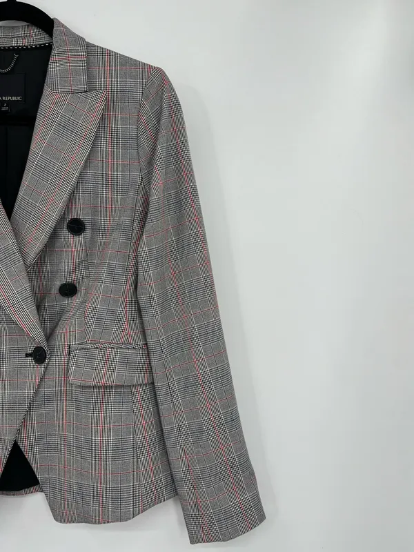 Banana Republic Glen Blazer Jacket Plaid Print Double-Breasted Stretch Size 2 - Image 11