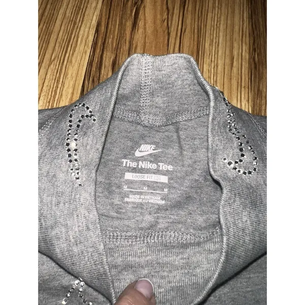 NIKE‎ WOMEN RHINESTONE MOCK Y2K CROP TOP Sz M Medium Long Sleeve Shirt - Image 3