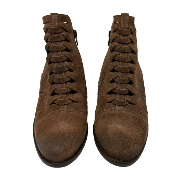 Free People Loveland Ankle Boot Size 39 US 9 Brown Suede Snake Embossed Boho - Image 5